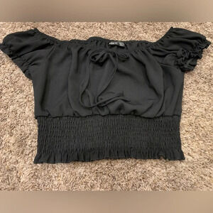 Black crop Shein thick elastic banded shirt